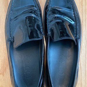 Tod's Women Gommino Driving Shoes Loafers Sz 38 Black Patent Leather Flats